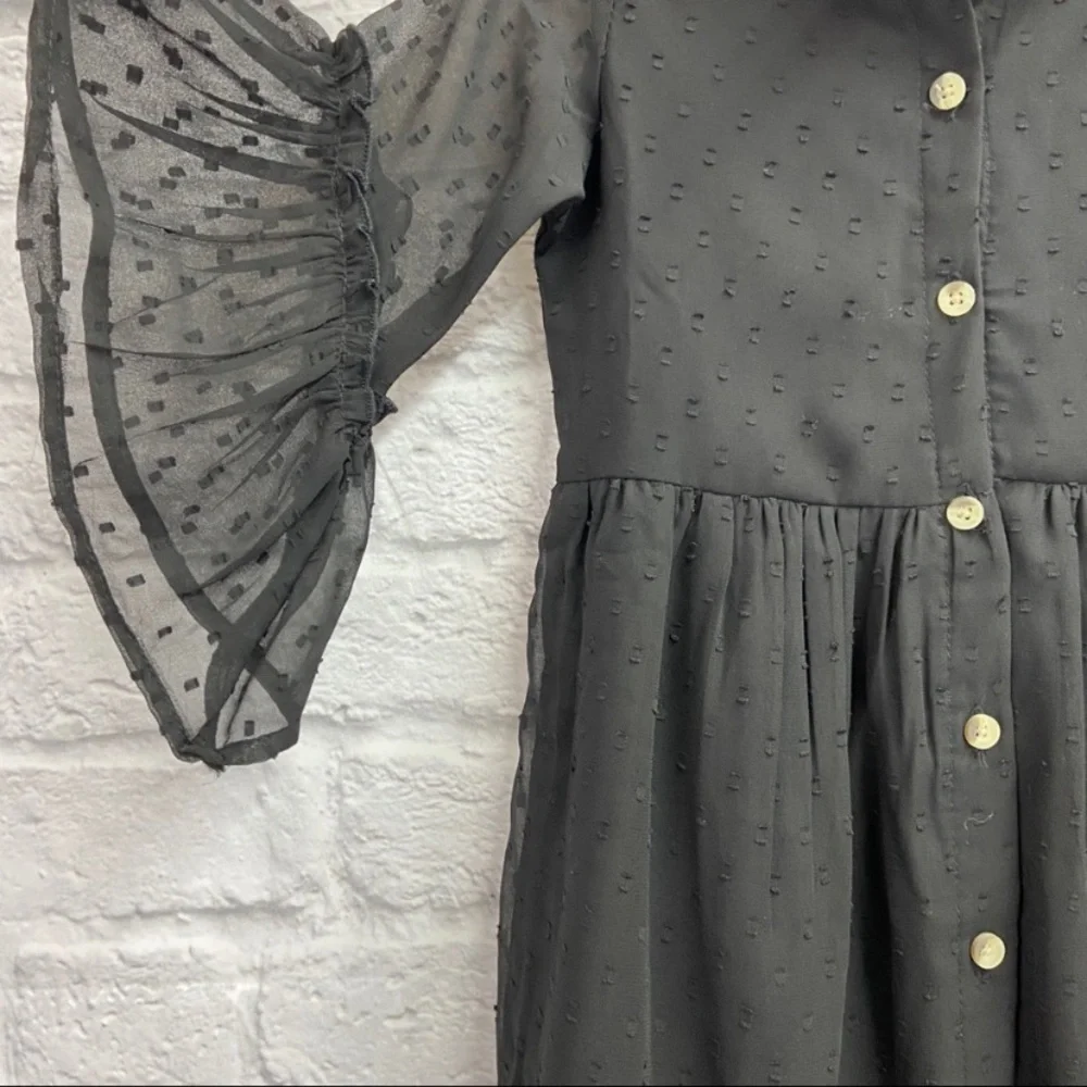 ATUN All Things Uber Nice Claudia Shirt Dress Size 4-5Y Bell Sleeve Black NWT
